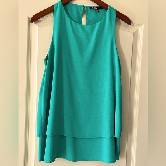 C. Luce Designer Turquoise Sleeveless Layered Blouse Women’s Size Small - Picture 1 of 12